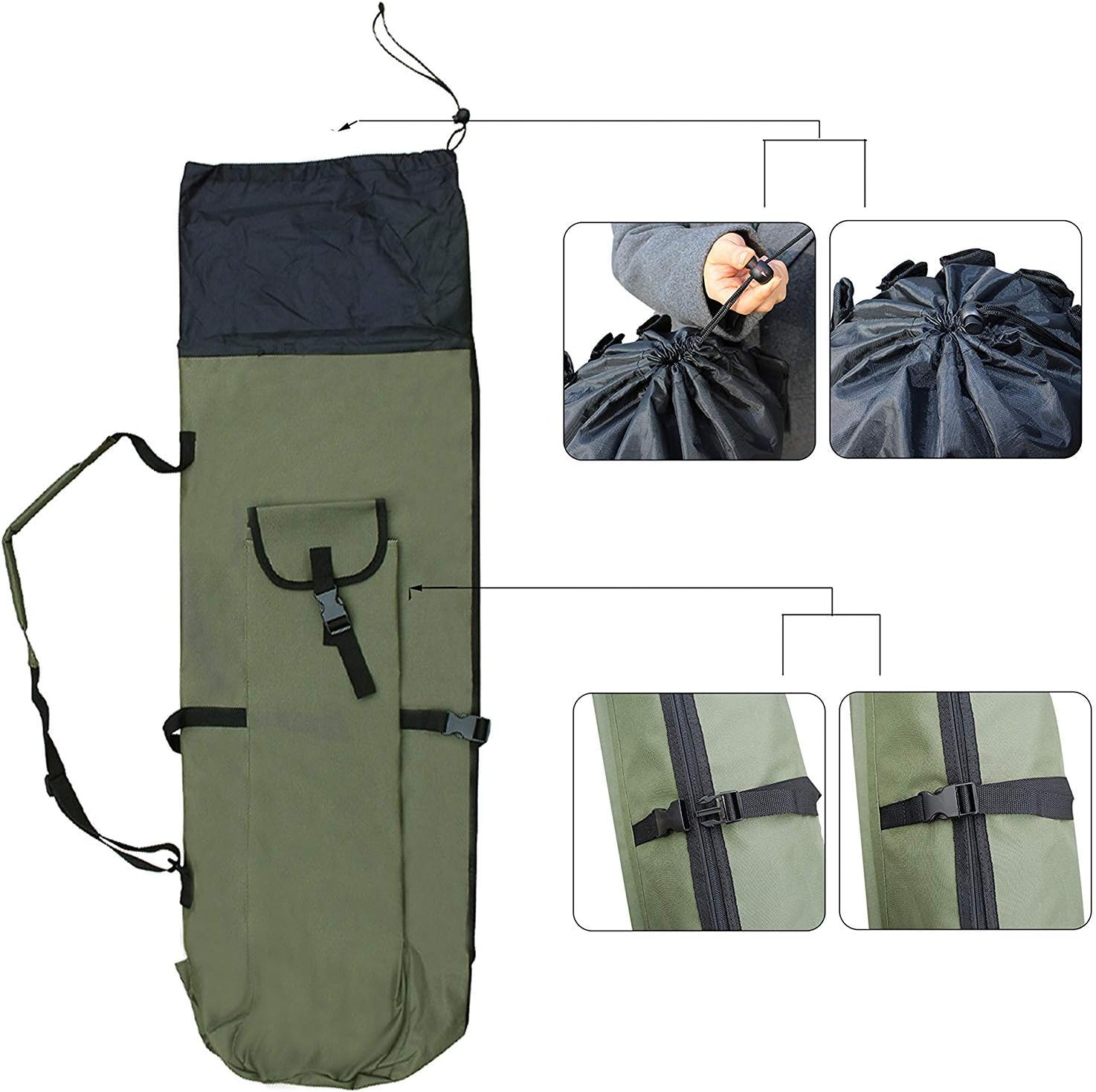 Multifunction Fishing Pole Bag - Waterproof Rod Reel Bag Carrier Case, Durable Canvas Tackle Large Storage Gift for Men Travel, Khaki